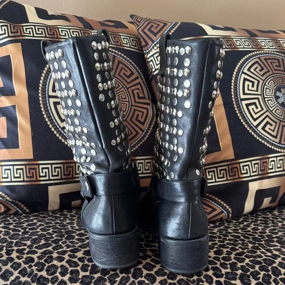 Stuart Weitzman Black Studded Moto Boots - Picture 13 of 13